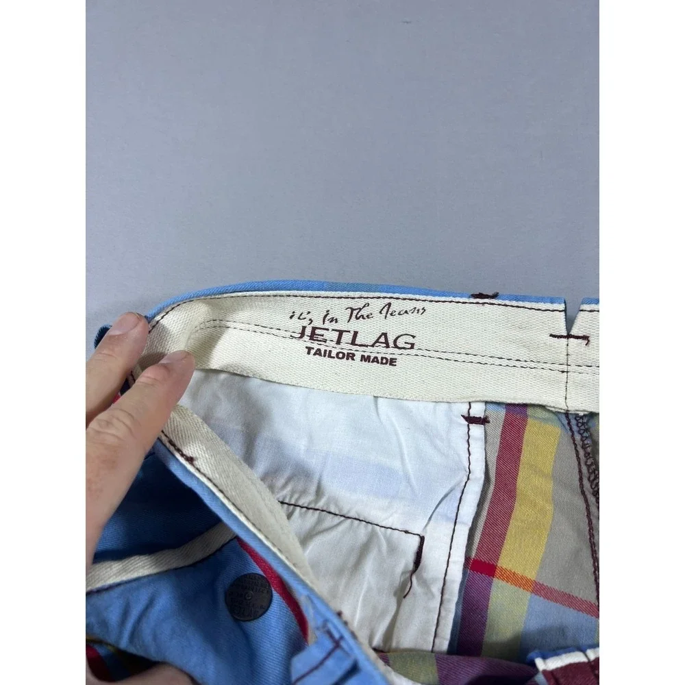 Jetlag Tailor Made Mens Plaid Striped Cotton Casual‎ Shorts Blue Multi Size 34